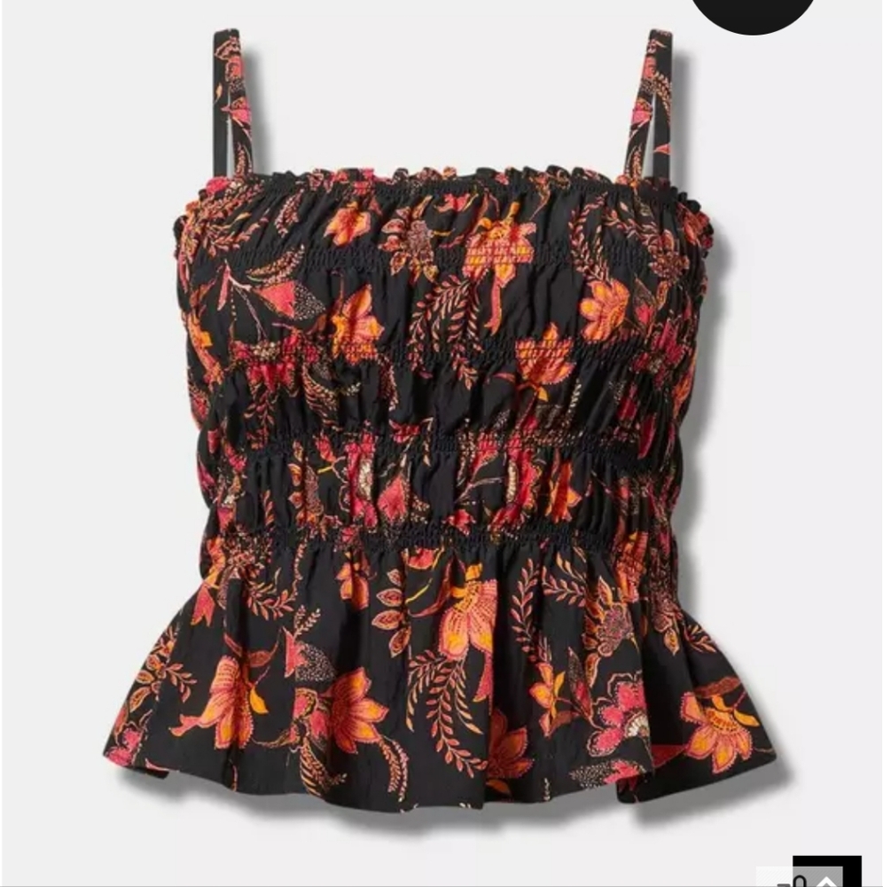 Torrid Black Orange Paisley Smocked Peplum Tank Top - Picture 5 of 7
